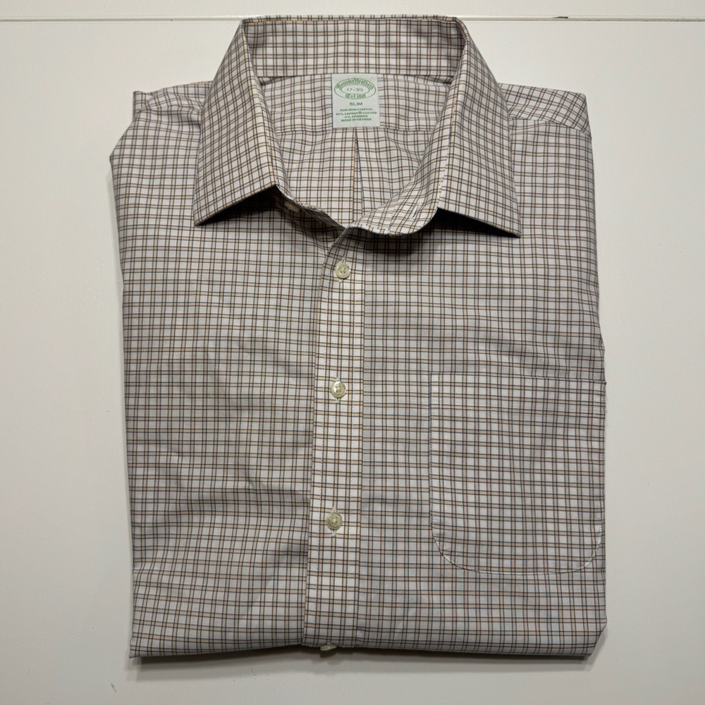 Brooks Brothers Classic Brown Checkered Dress Shirt